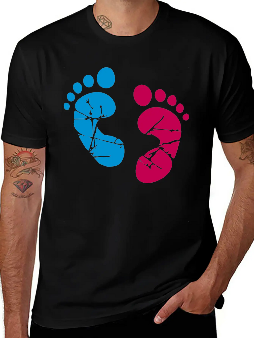 Pink Blue Baby Feet Imprint Ink Color Pregnant Gir Relaxed Everyday Tee – Lightweight And Durable Cotton
