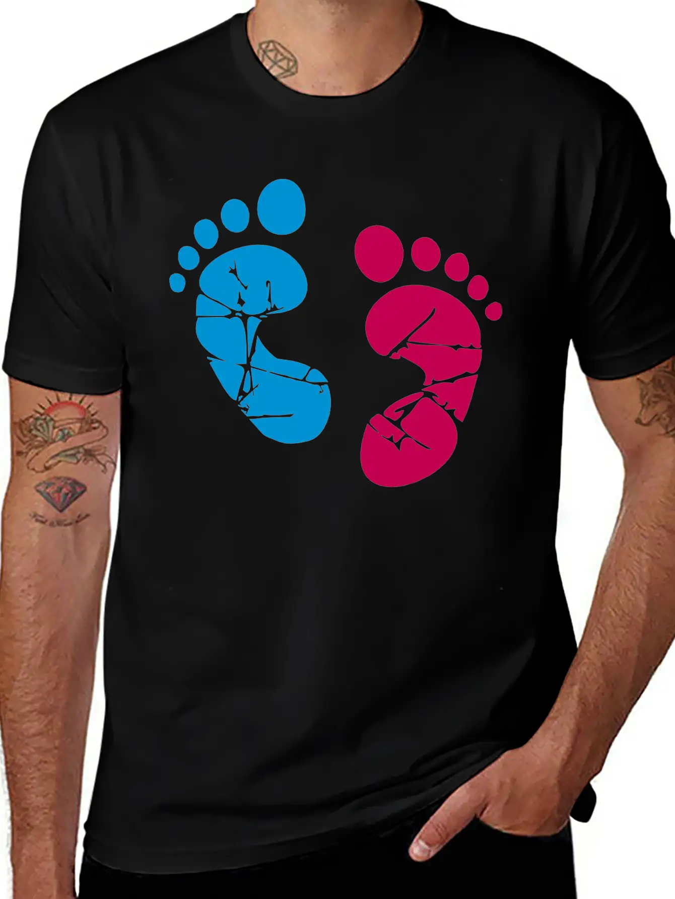 Pink Blue Baby Feet Imprint Ink Color Pregnant Gir Relaxed Everyday Tee – Lightweight And Durable Cotton