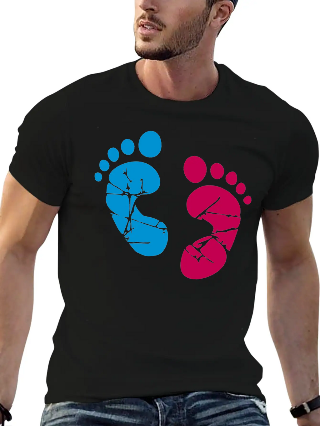 Pink Blue Baby Feet Imprint Ink Color Pregnant Gir Relaxed Everyday Tee – Lightweight And Durable Cotton
