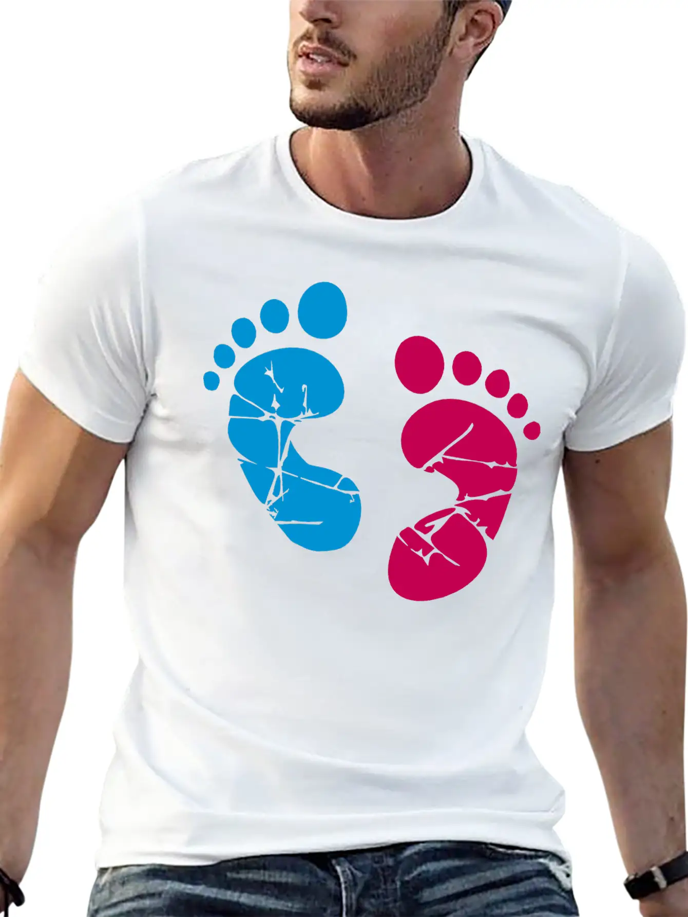 Pink Blue Baby Feet Imprint Ink Color Pregnant Gir Relaxed Everyday Tee – Lightweight And Durable Cotton