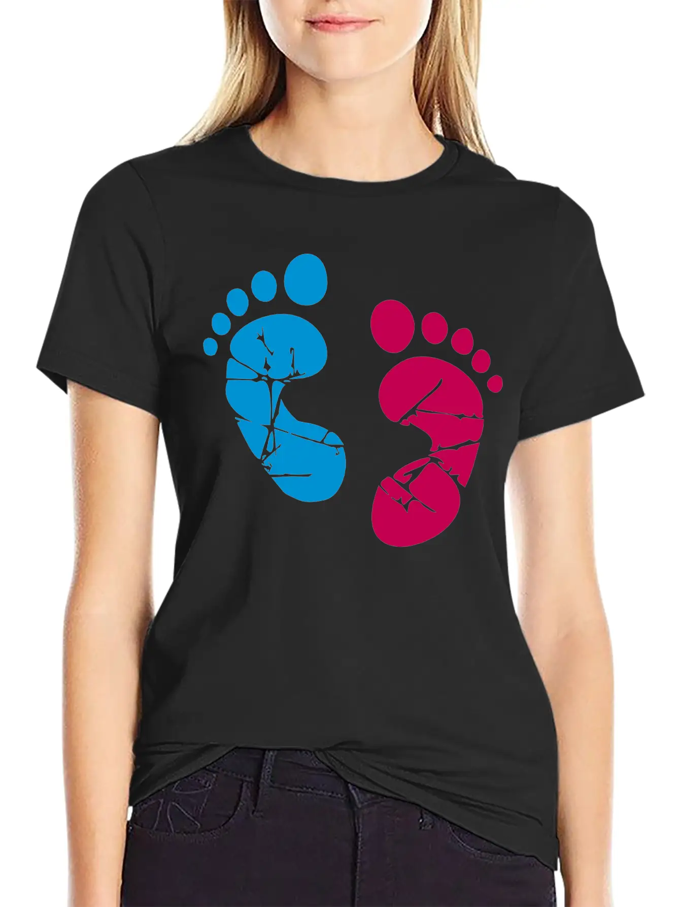 Pink Blue Baby Feet Imprint Ink Color Pregnant Gir Relaxed Everyday Tee – Lightweight And Durable Cotton