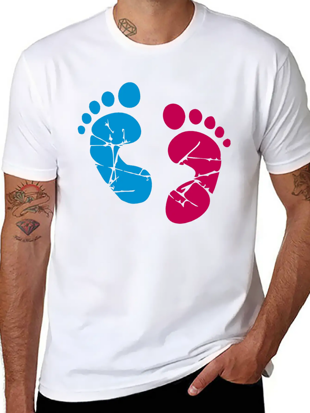 Pink Blue Baby Feet Imprint Ink Color Pregnant Gir Relaxed Everyday Tee – Lightweight And Durable Cotton
