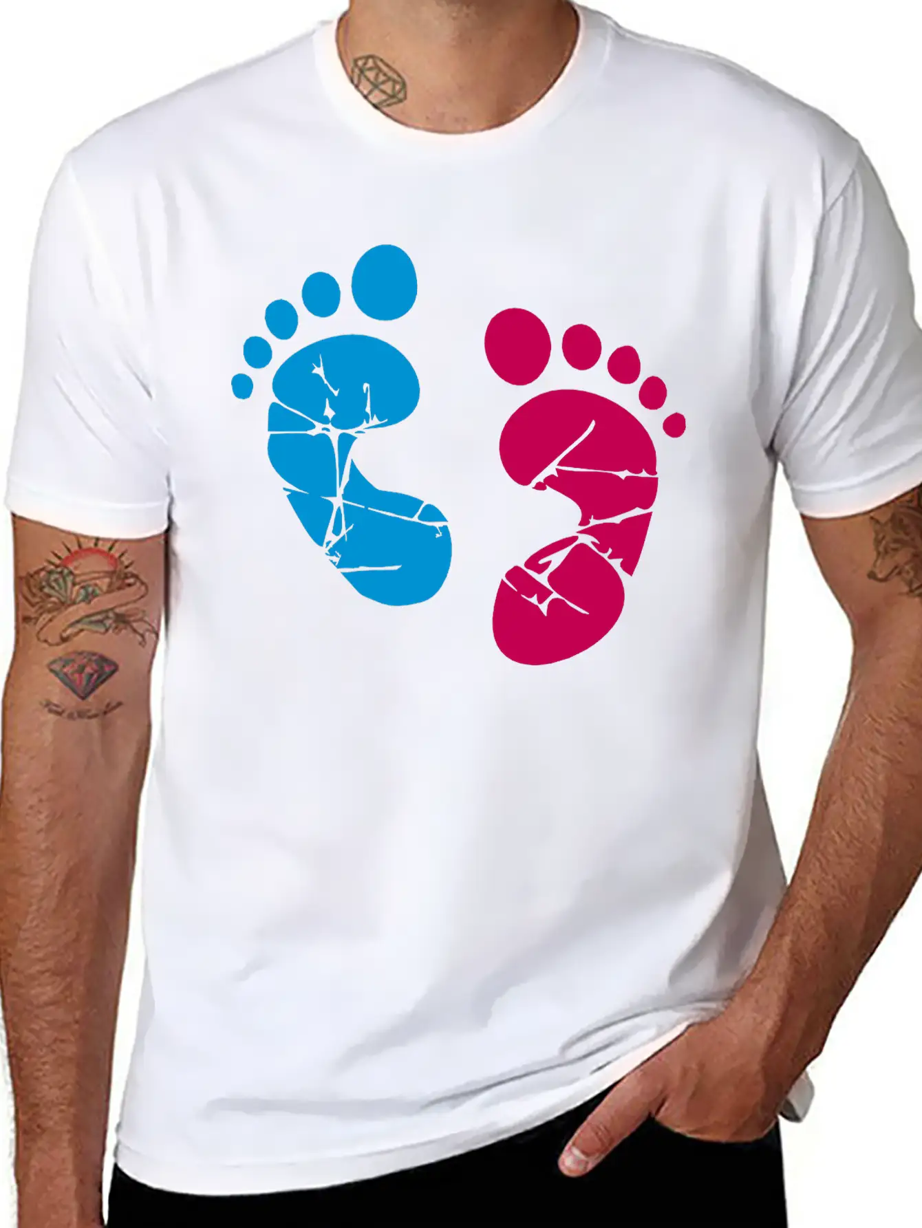 Pink Blue Baby Feet Imprint Ink Color Pregnant Gir Relaxed Everyday Tee – Lightweight And Durable Cotton