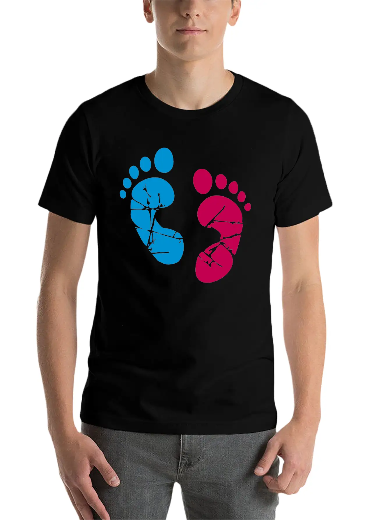 Pink Blue Baby Feet Imprint Ink Color Pregnant Gir Relaxed Everyday Tee – Lightweight And Durable Cotton