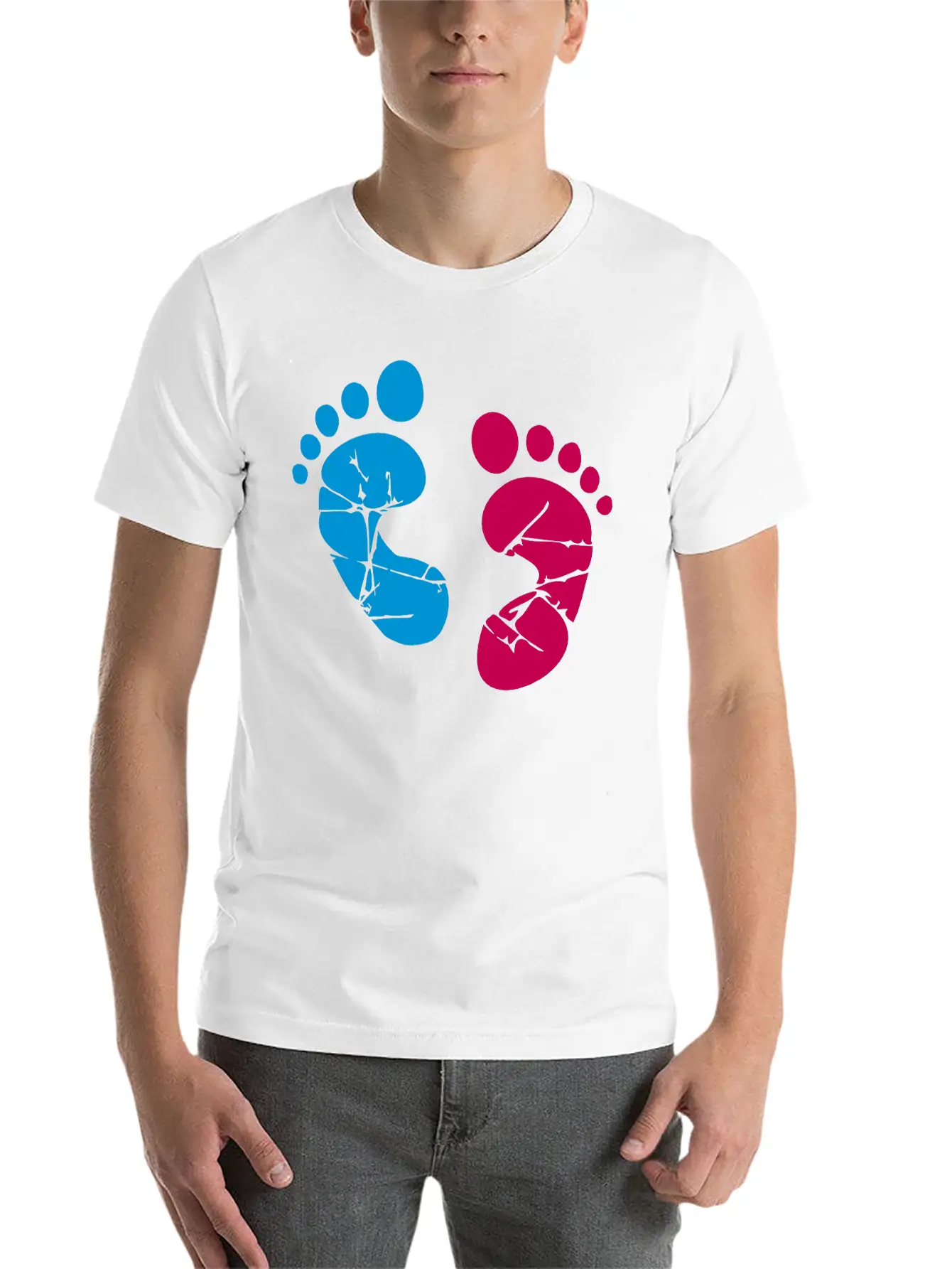 Pink Blue Baby Feet Imprint Ink Color Pregnant Gir Relaxed Everyday Tee – Lightweight And Durable Cotton