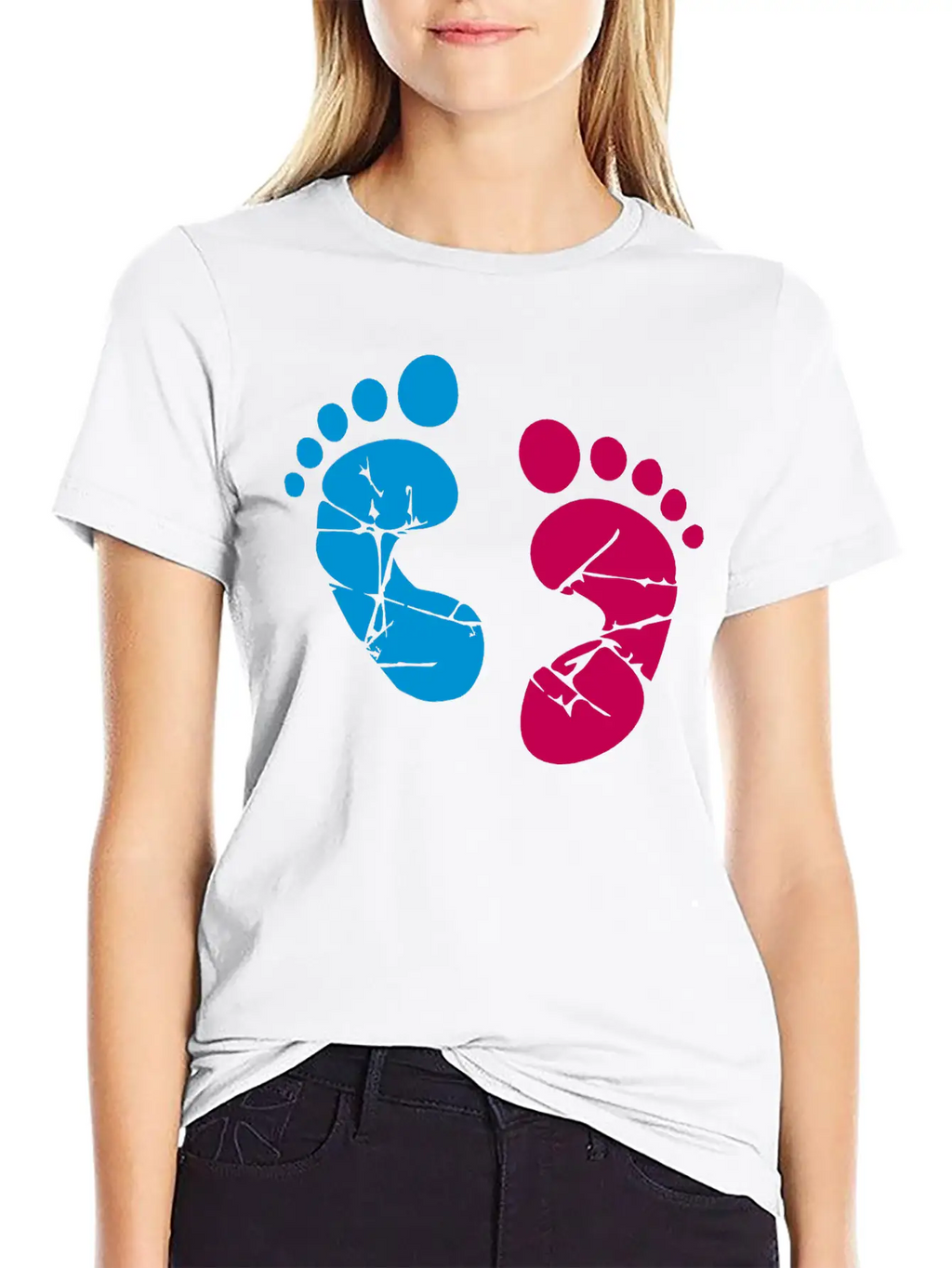 Pink Blue Baby Feet Imprint Ink Color Pregnant Gir Relaxed Everyday Tee – Lightweight And Durable Cotton