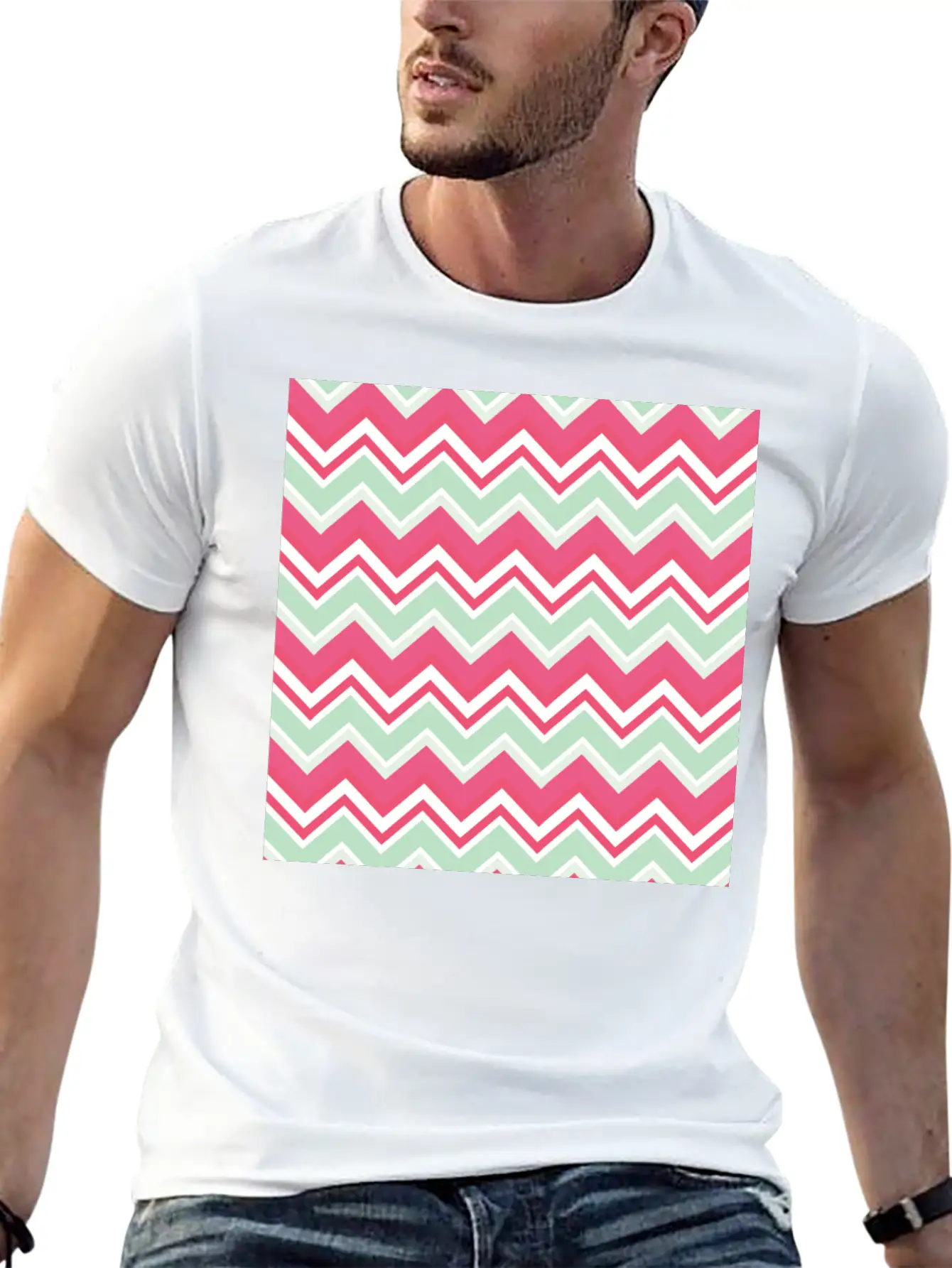 Pink Chevron Pattern Breathable Graphic T-Shirt – Perfect For Casual Days