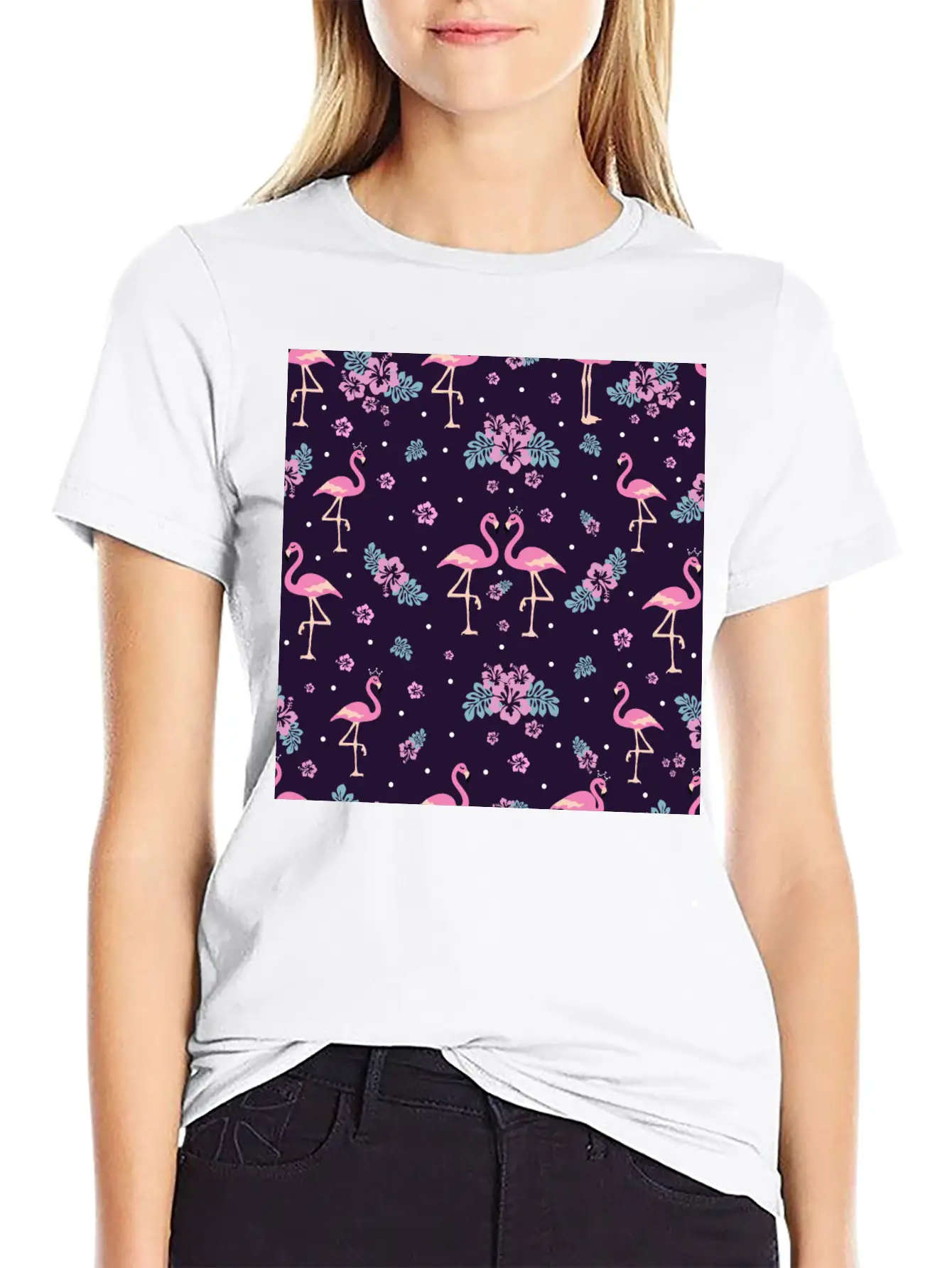 Pink Flamingo Seamless Flamingo Pattern Basic Graphic T-Shirt – Daily Comfort In Soft Cotton
