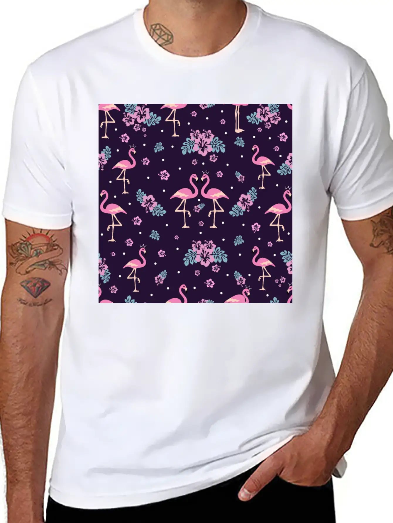 Pink Flamingo Seamless Flamingo Pattern Basic Graphic T-Shirt – Daily Comfort In Soft Cotton