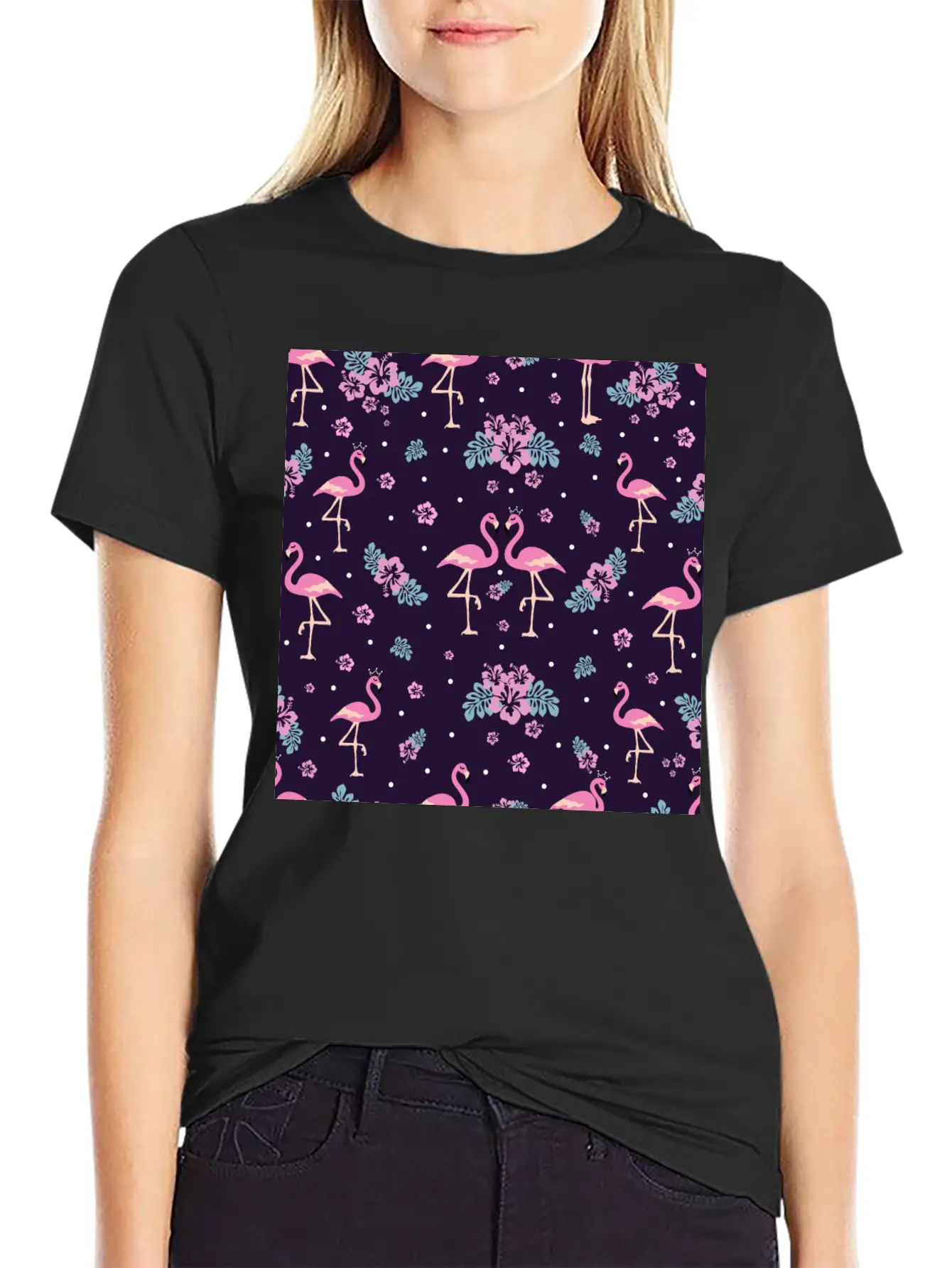 Pink Flamingo Seamless Flamingo Pattern Basic Graphic T-Shirt – Daily Comfort In Soft Cotton