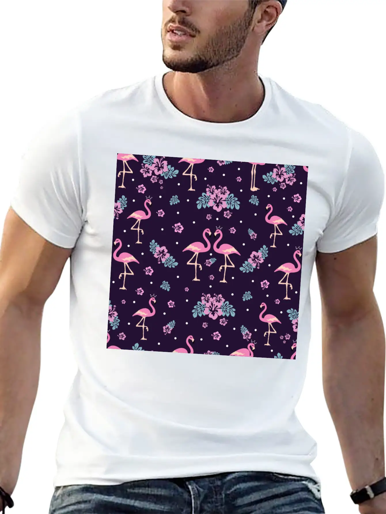 Pink Flamingo Seamless Flamingo Pattern Basic Graphic T-Shirt – Daily Comfort In Soft Cotton