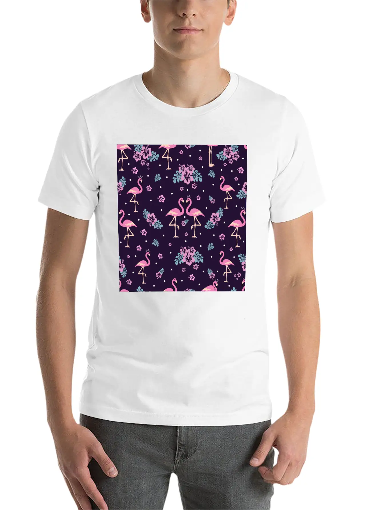 Pink Flamingo Seamless Flamingo Pattern Basic Graphic T-Shirt – Daily Comfort In Soft Cotton
