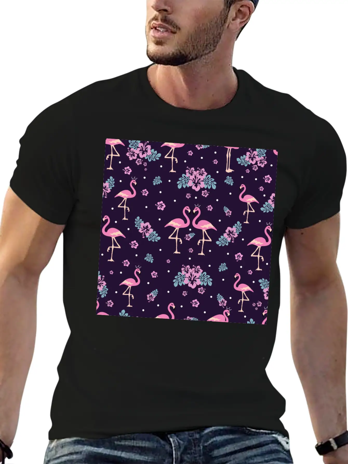 Pink Flamingo Seamless Flamingo Pattern Basic Graphic T-Shirt – Daily Comfort In Soft Cotton