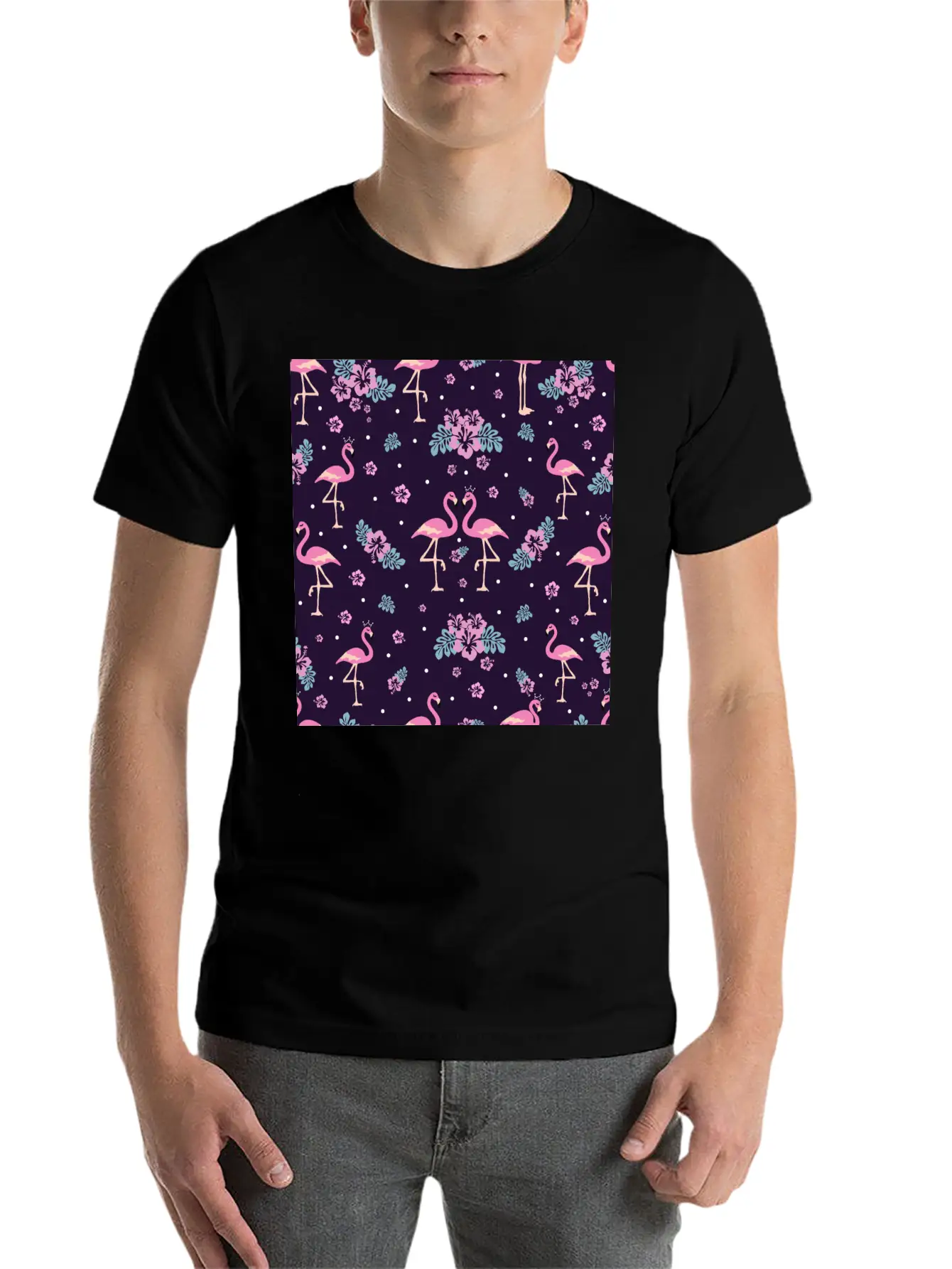 Pink Flamingo Seamless Flamingo Pattern Basic Graphic T-Shirt – Daily Comfort In Soft Cotton