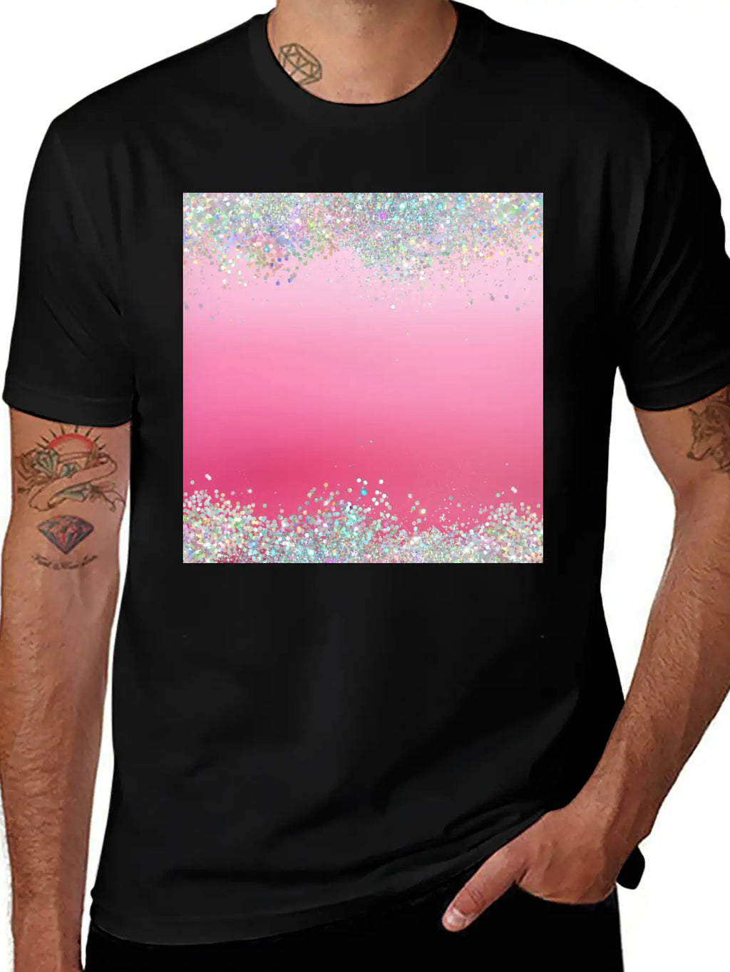 Pink Holographic Glitter Breathable Graphic T-Shirt – Perfect For Casual Days