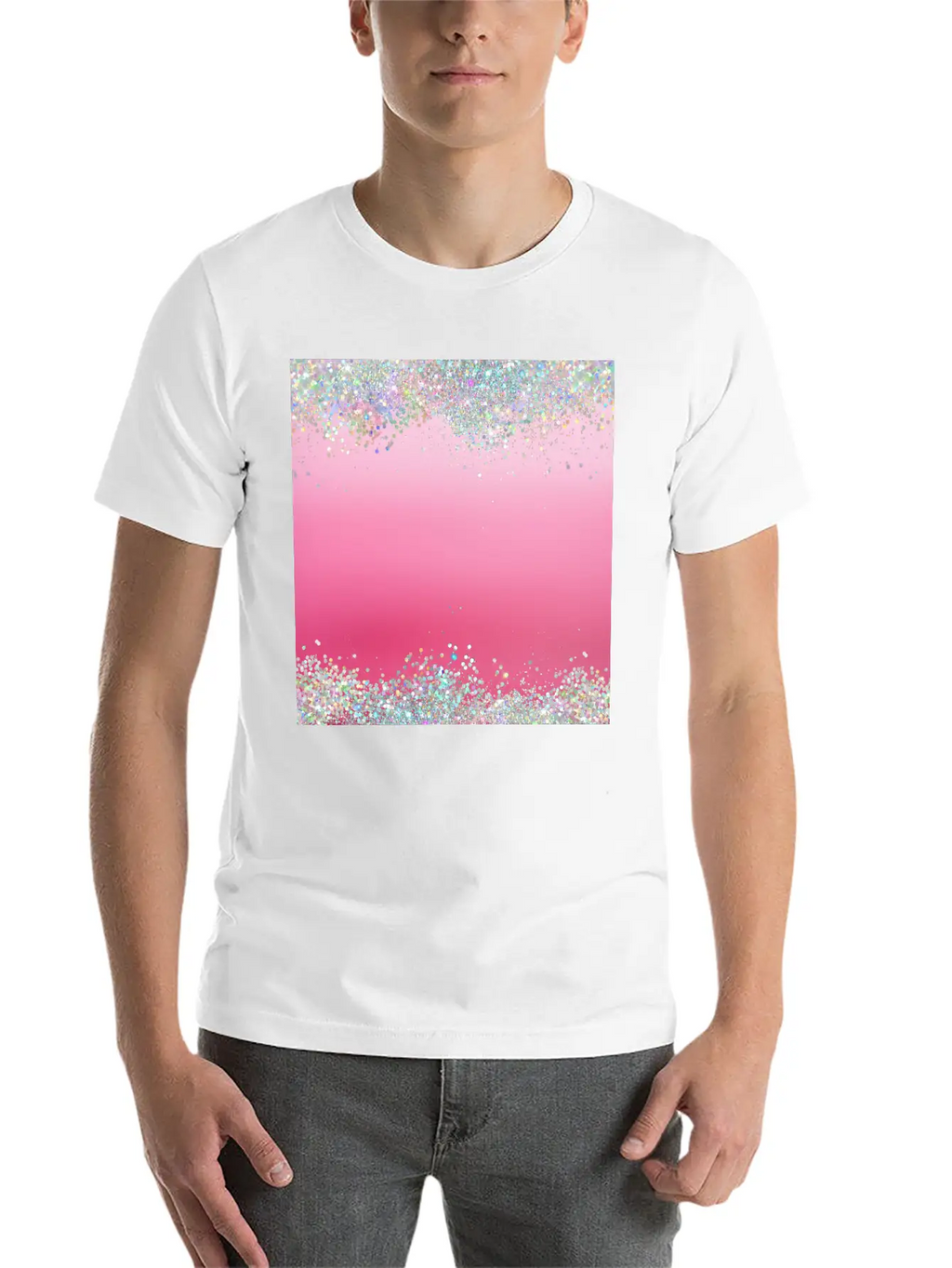 Pink Holographic Glitter Breathable Graphic T-Shirt – Perfect For Casual Days