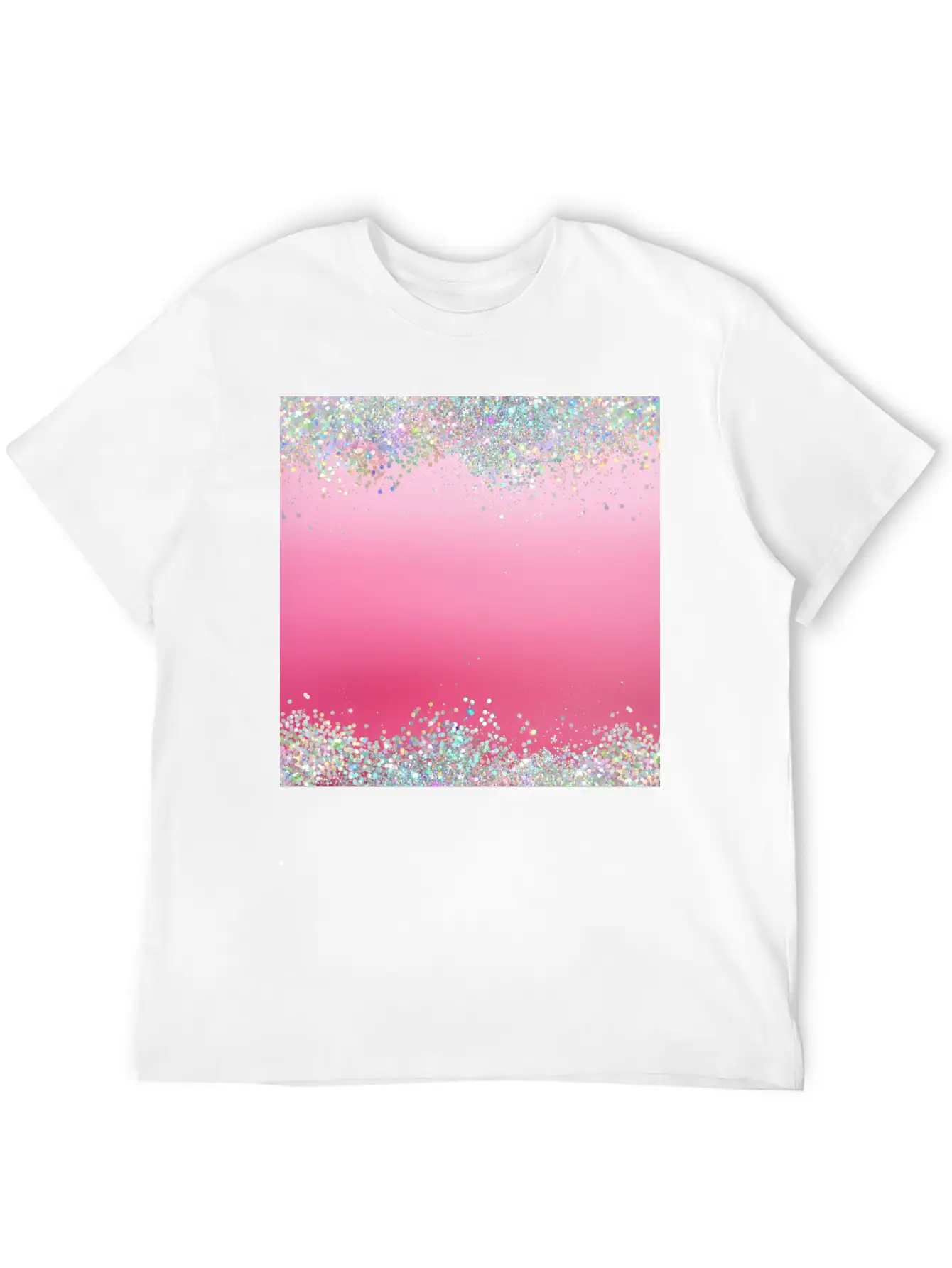 Pink Holographic Glitter Breathable Graphic T-Shirt – Perfect For Casual Days