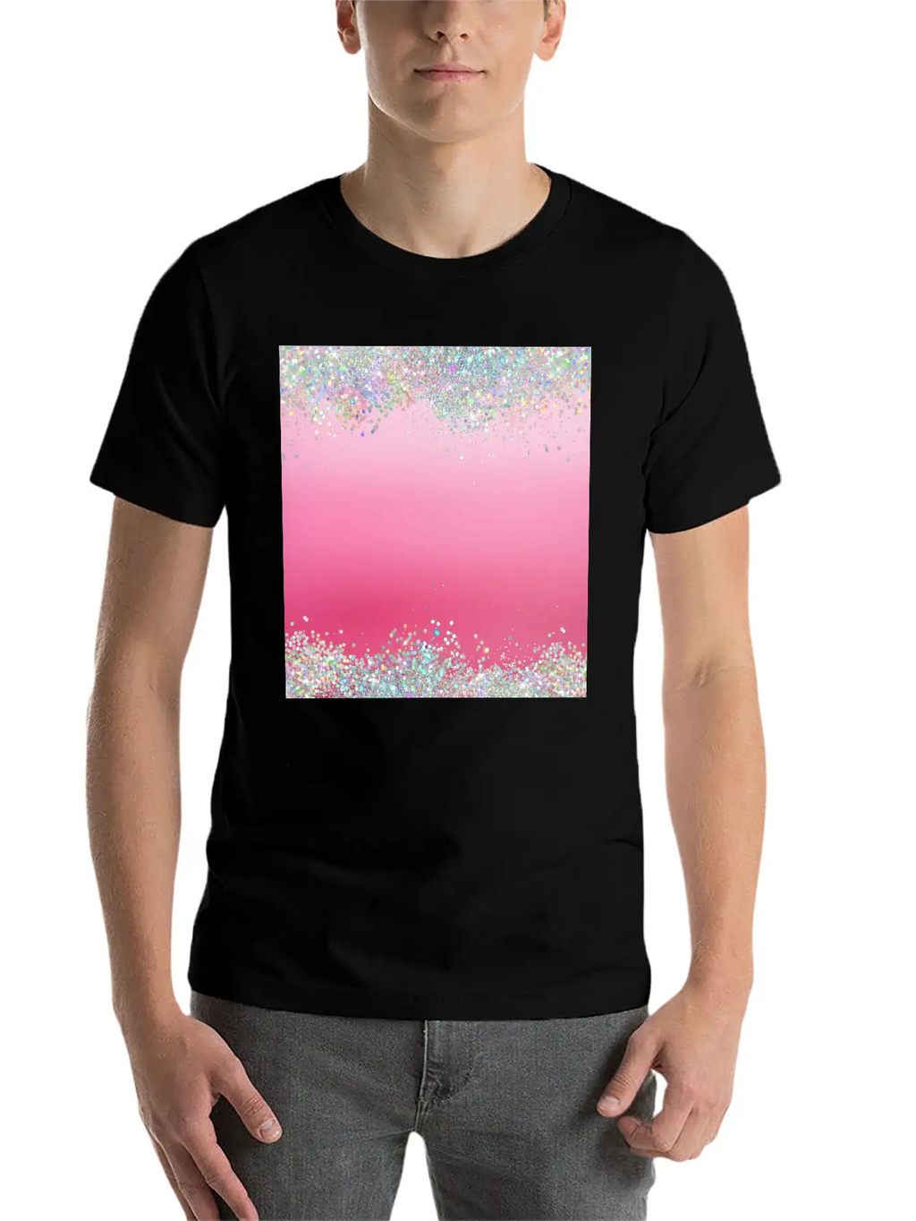 Pink Holographic Glitter Breathable Graphic T-Shirt – Perfect For Casual Days
