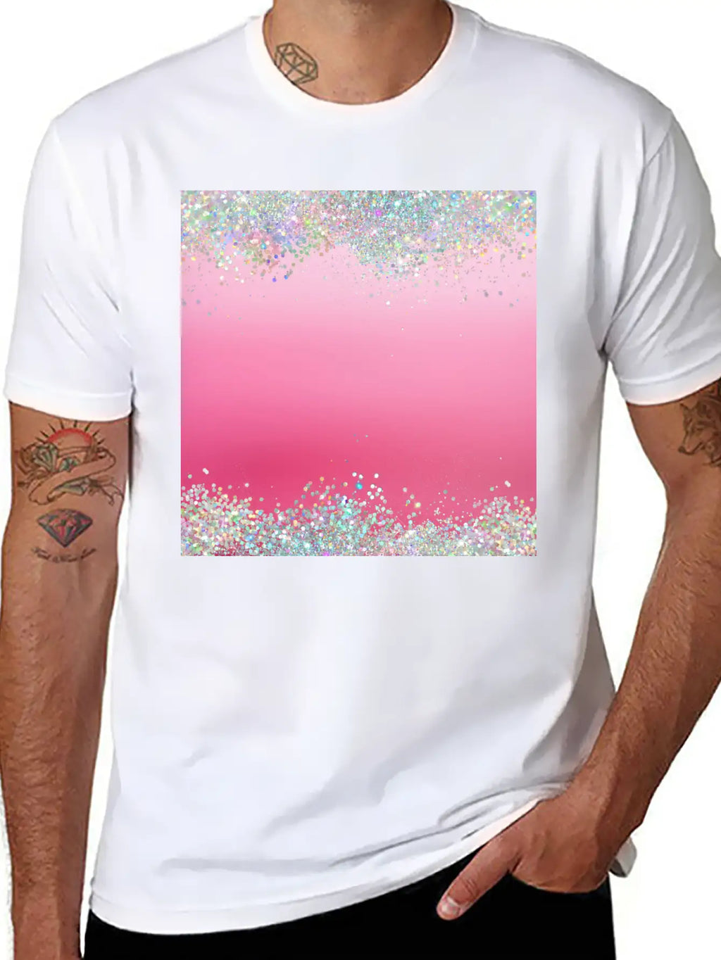 Pink Holographic Glitter Breathable Graphic T-Shirt – Perfect For Casual Days