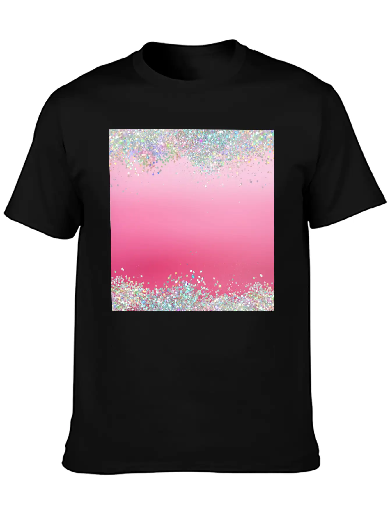 Pink Holographic Glitter Breathable Graphic T-Shirt – Perfect For Casual Days