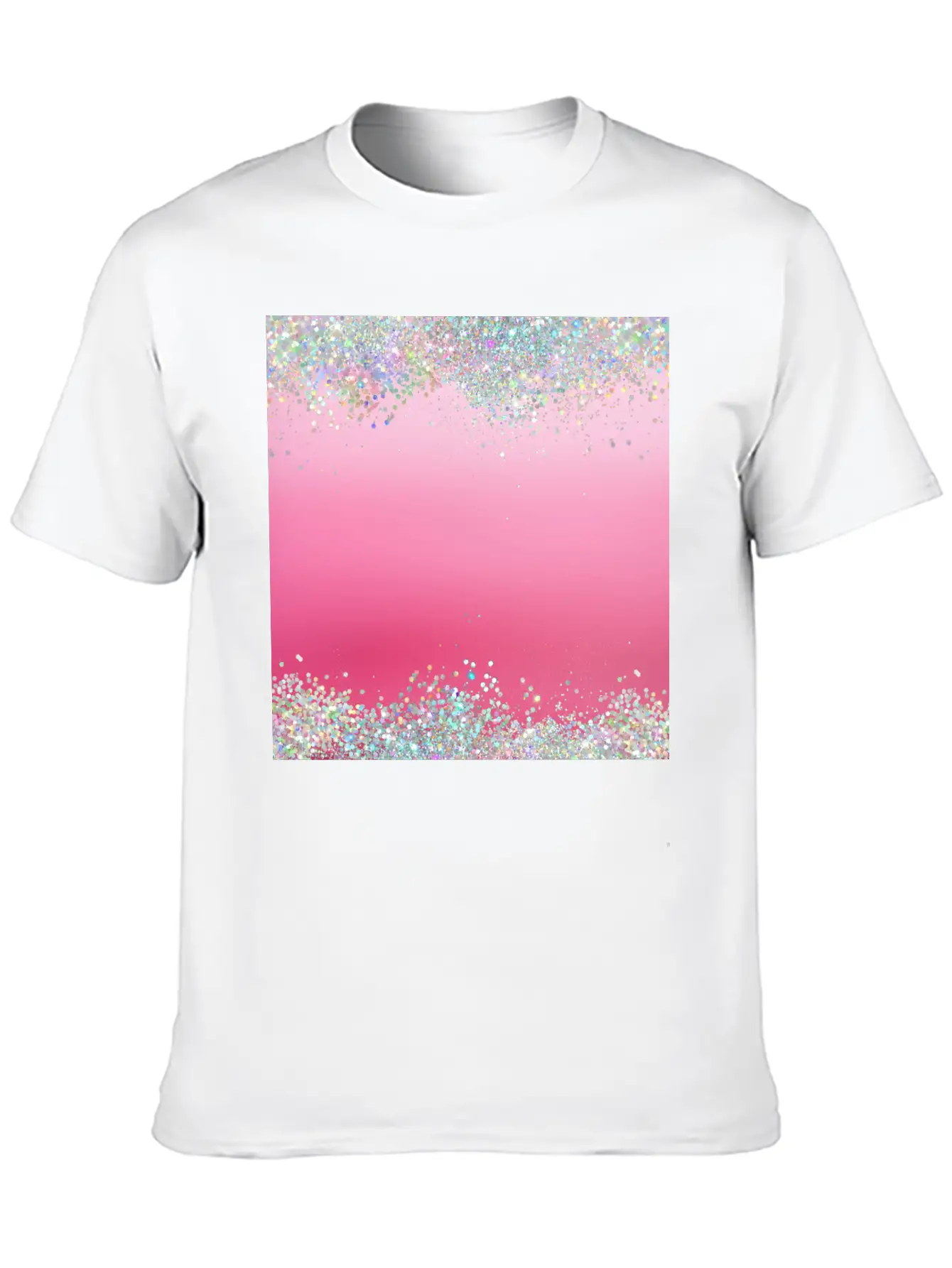 Pink Holographic Glitter Breathable Graphic T-Shirt – Perfect For Casual Days