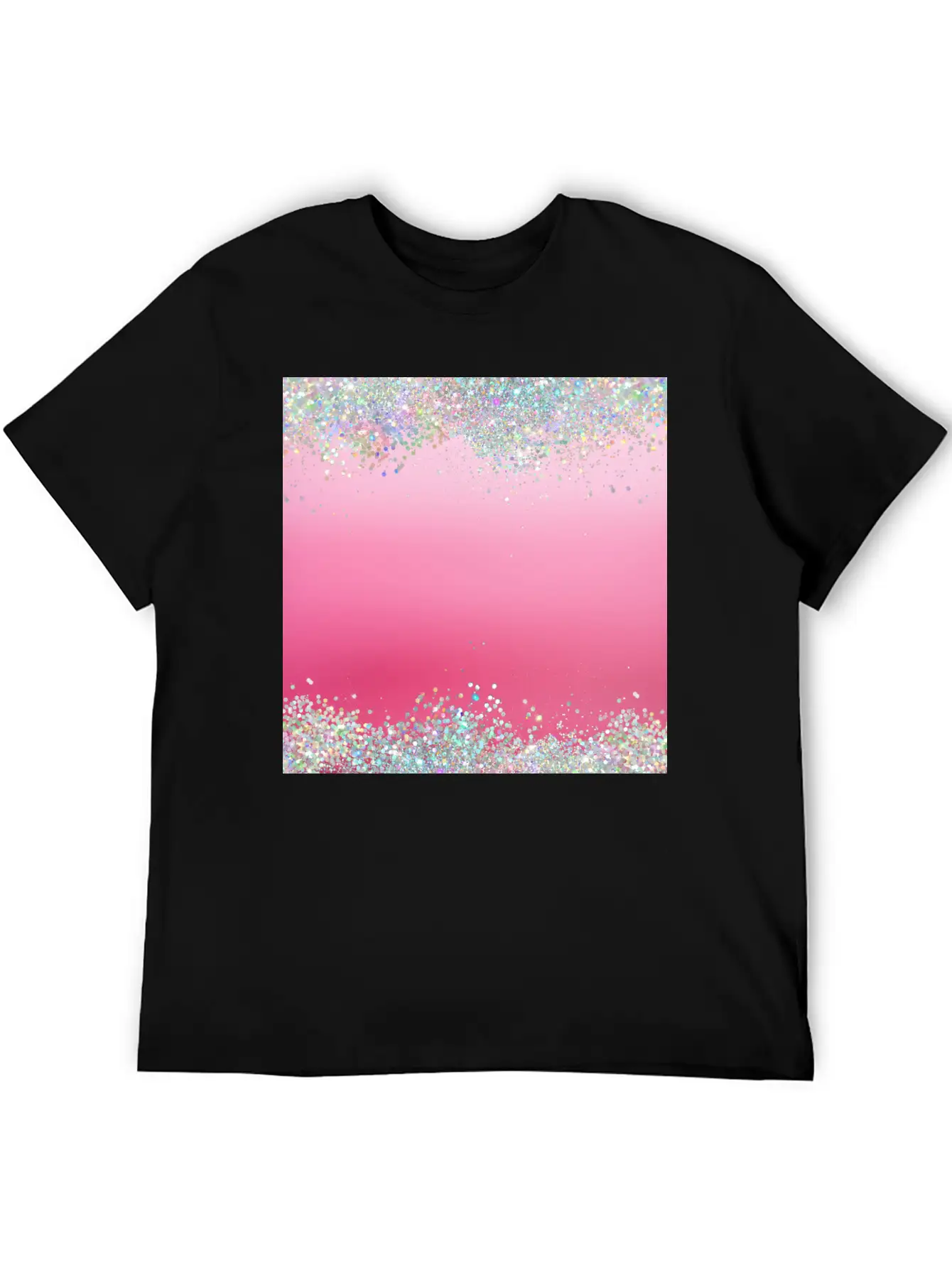 Pink Holographic Glitter Breathable Graphic T-Shirt – Perfect For Casual Days