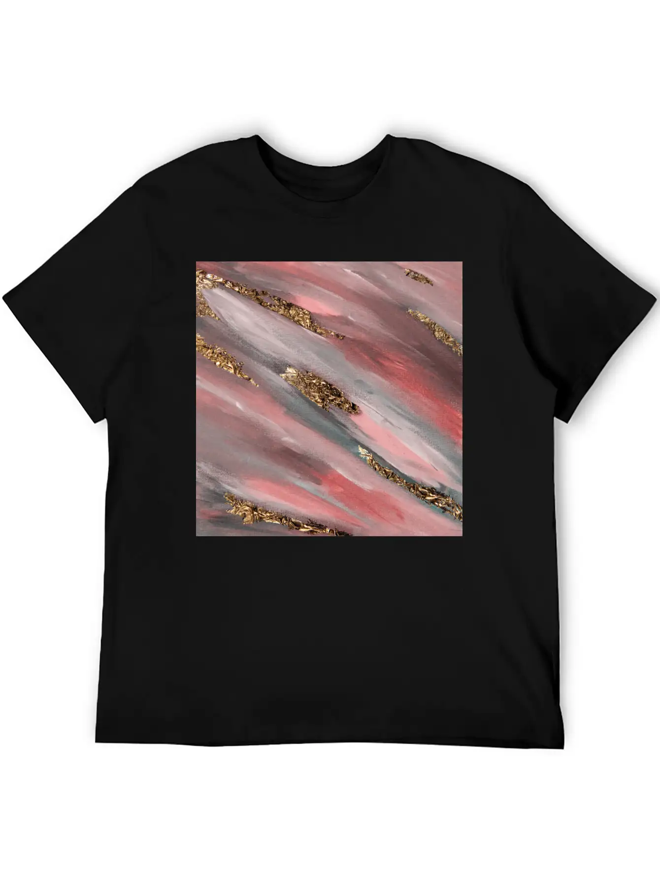 Pink Paint Brushstrokes Gold Foil Abstract Texture Breathable Soft Cotton T-Shirt – Timeless Casual Look