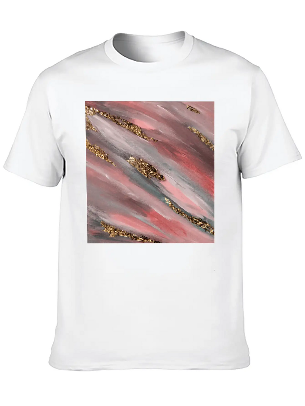 Pink Paint Brushstrokes Gold Foil Abstract Texture Breathable Soft Cotton T-Shirt – Timeless Casual Look