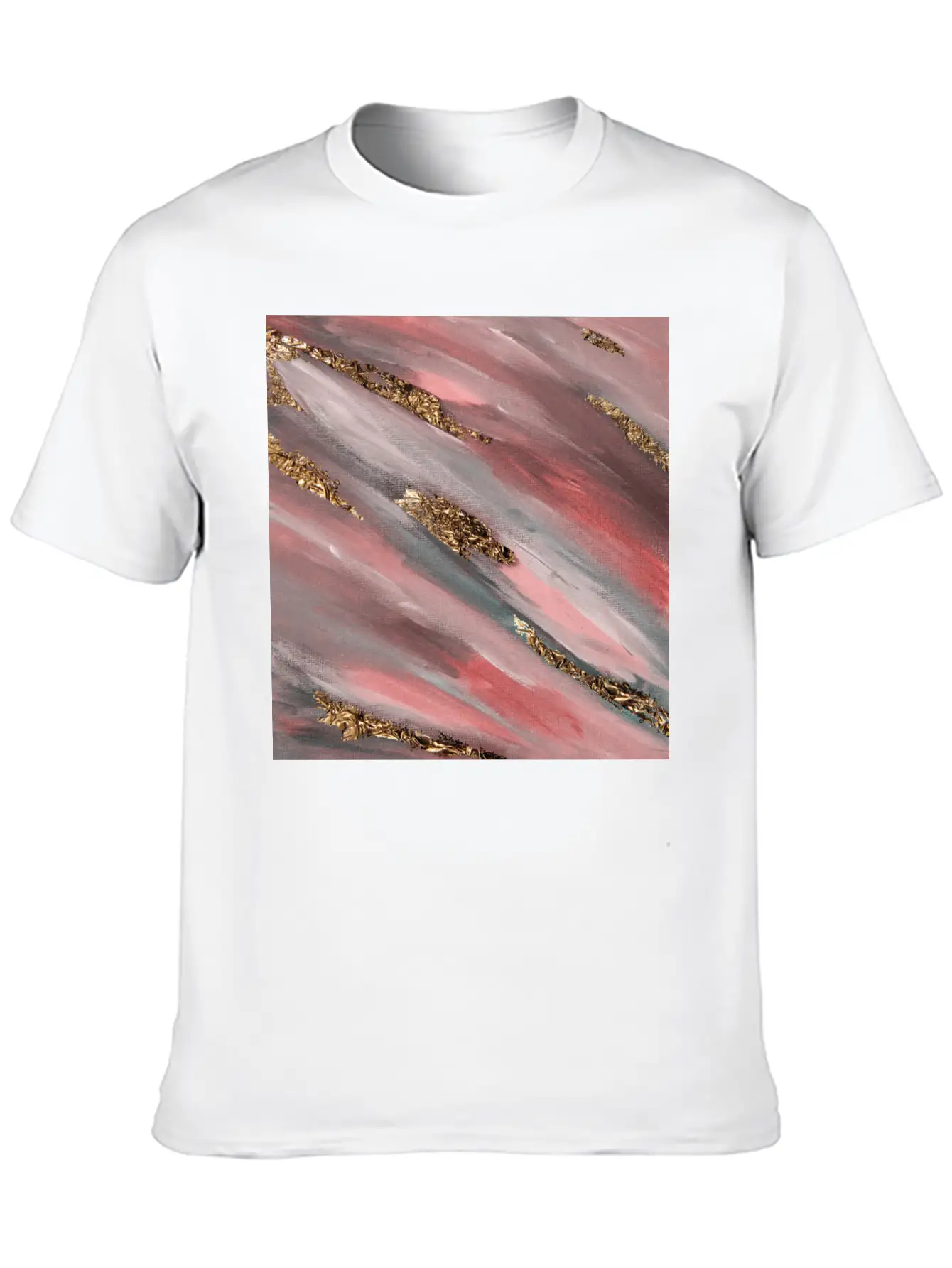 Pink Paint Brushstrokes Gold Foil Abstract Texture Breathable Soft Cotton T-Shirt – Timeless Casual Look