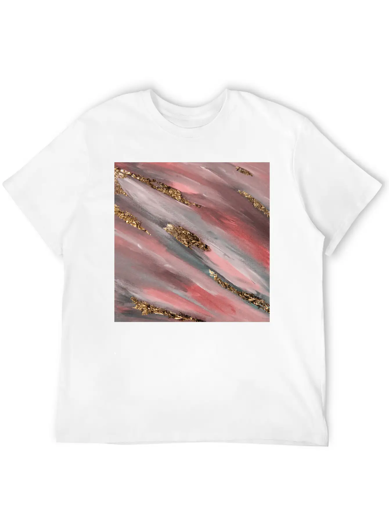 Pink Paint Brushstrokes Gold Foil Abstract Texture Breathable Soft Cotton T-Shirt – Timeless Casual Look