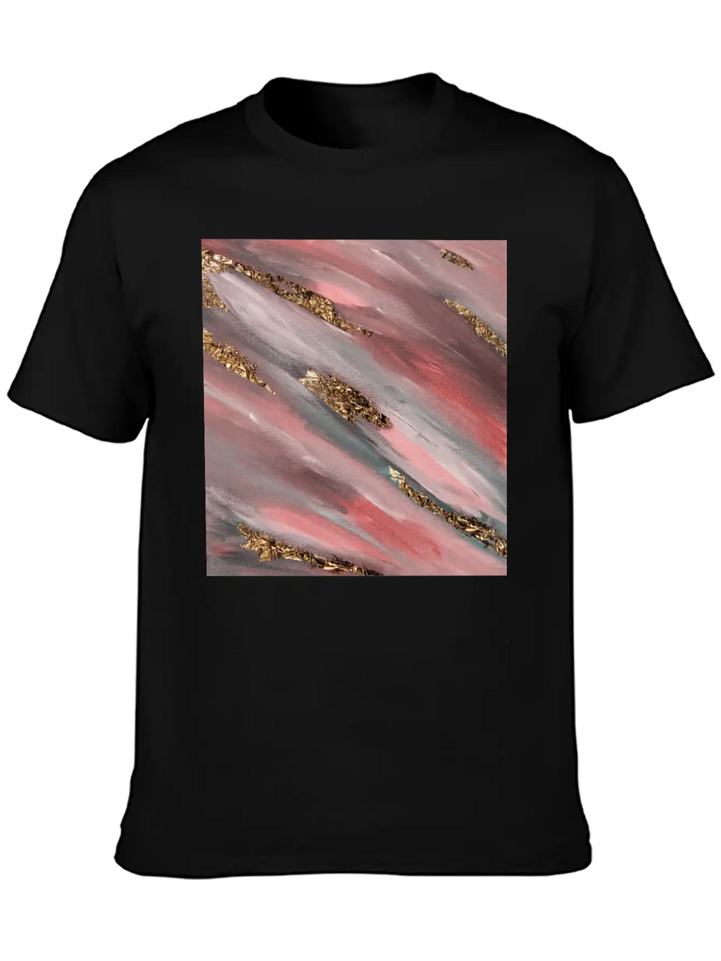 Pink Paint Brushstrokes Gold Foil Abstract Texture Breathable Soft Cotton T-Shirt – Timeless Casual Look