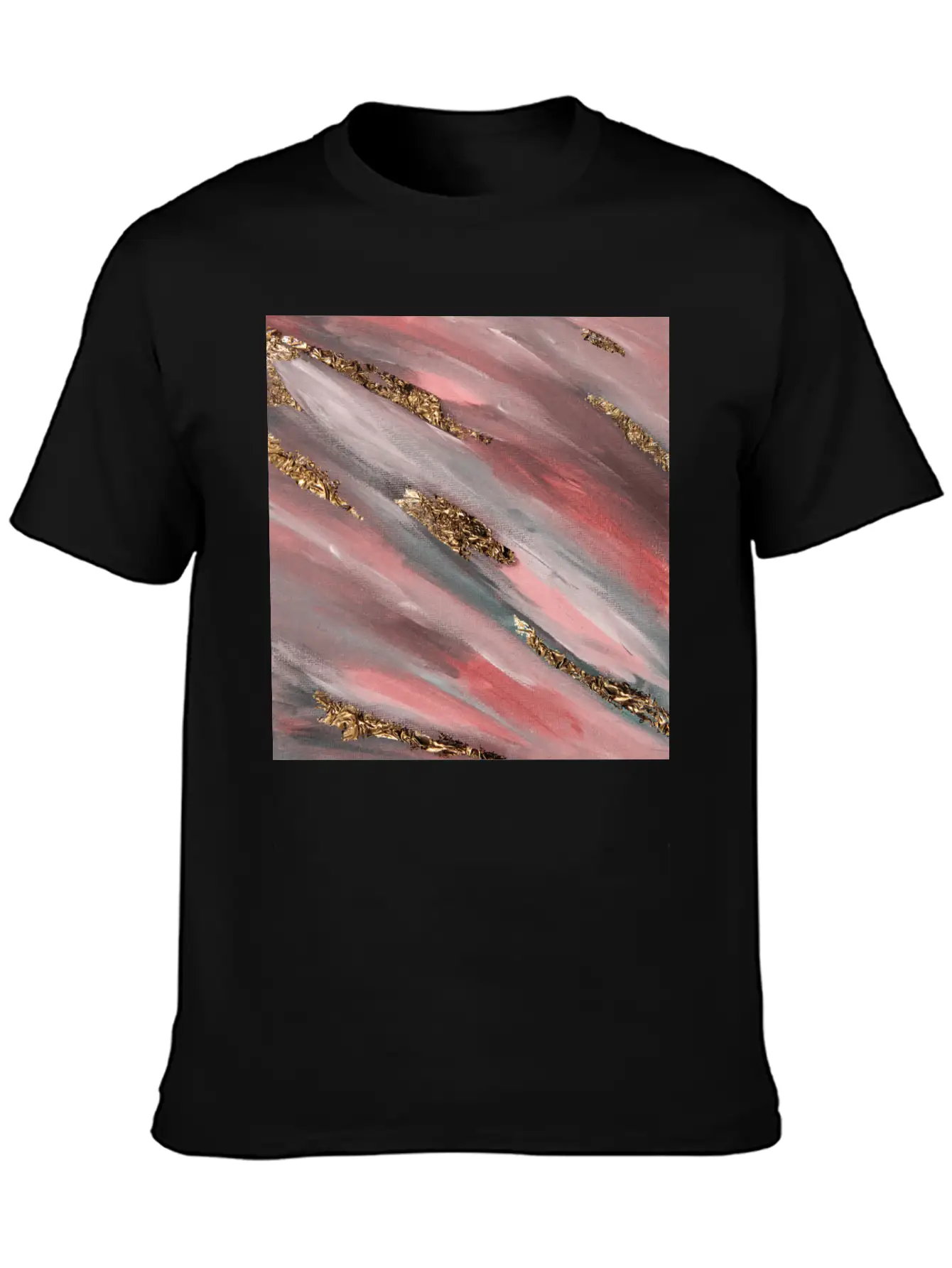 Pink Paint Brushstrokes Gold Foil Abstract Texture Breathable Soft Cotton T-Shirt – Timeless Casual Look