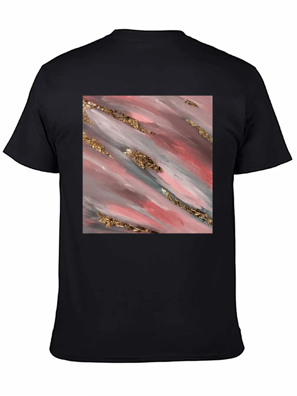 Pink Paint Brushstrokes Gold Foil Abstract Texture Breathable Soft Cotton T-Shirt – Timeless Casual Look
