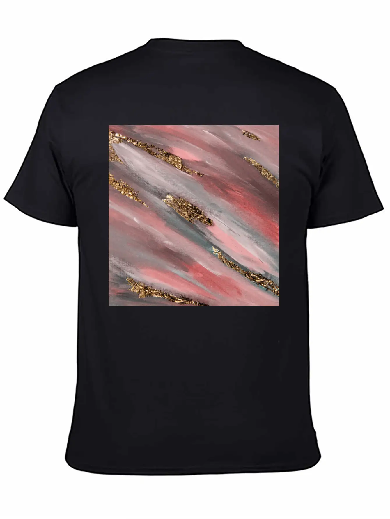 Pink Paint Brushstrokes Gold Foil Abstract Texture Breathable Soft Cotton T-Shirt – Timeless Casual Look