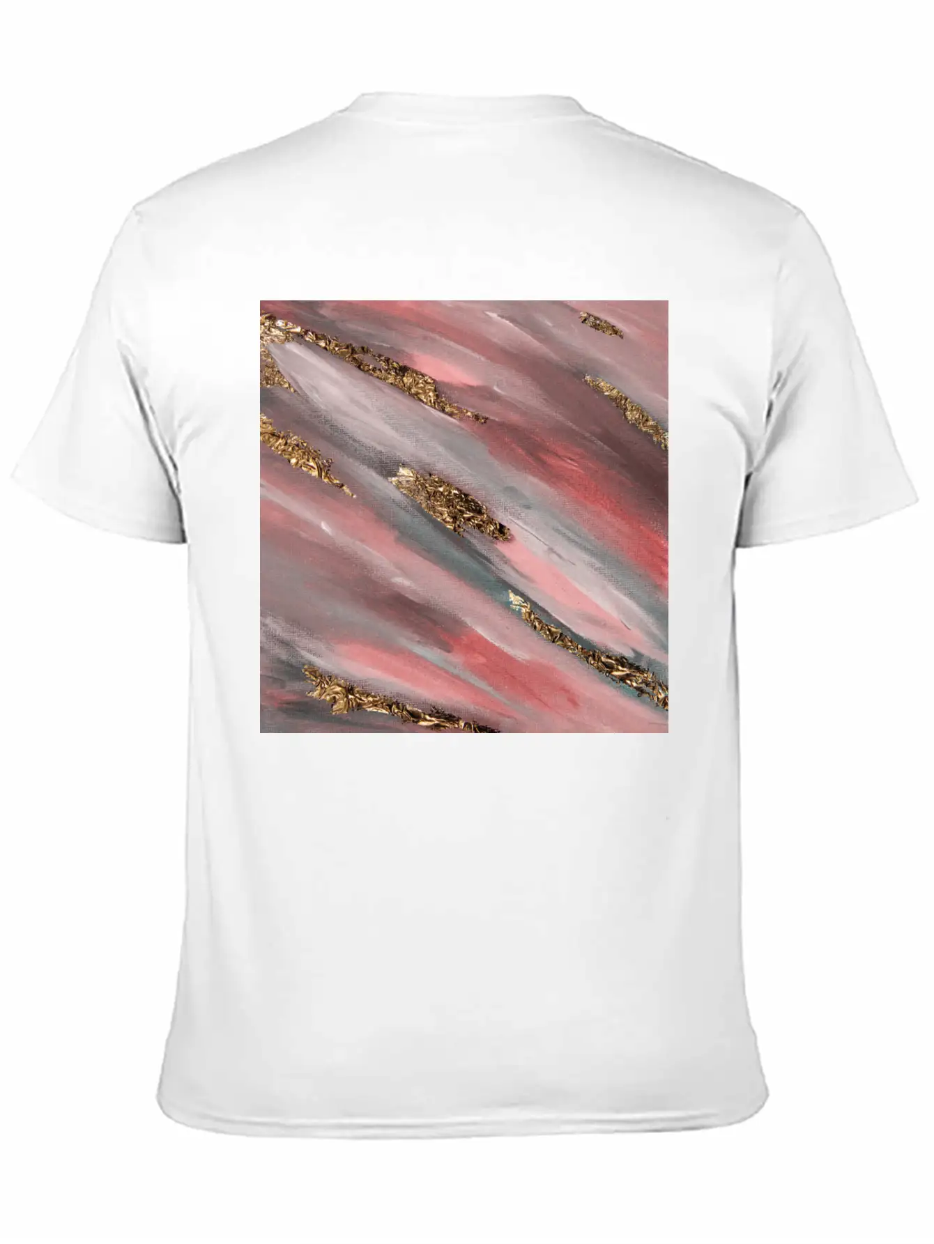 Pink Paint Brushstrokes Gold Foil Abstract Texture Breathable Soft Cotton T-Shirt – Timeless Casual Look