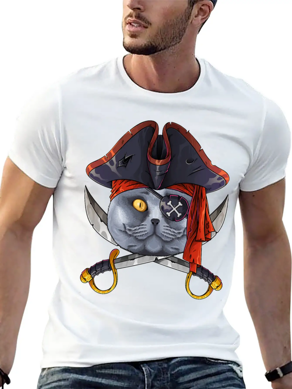 Pirate British Shorthair Jolly Roger Halloween Cos Classic Cotton Tee – Unisex Comfort For Any Season