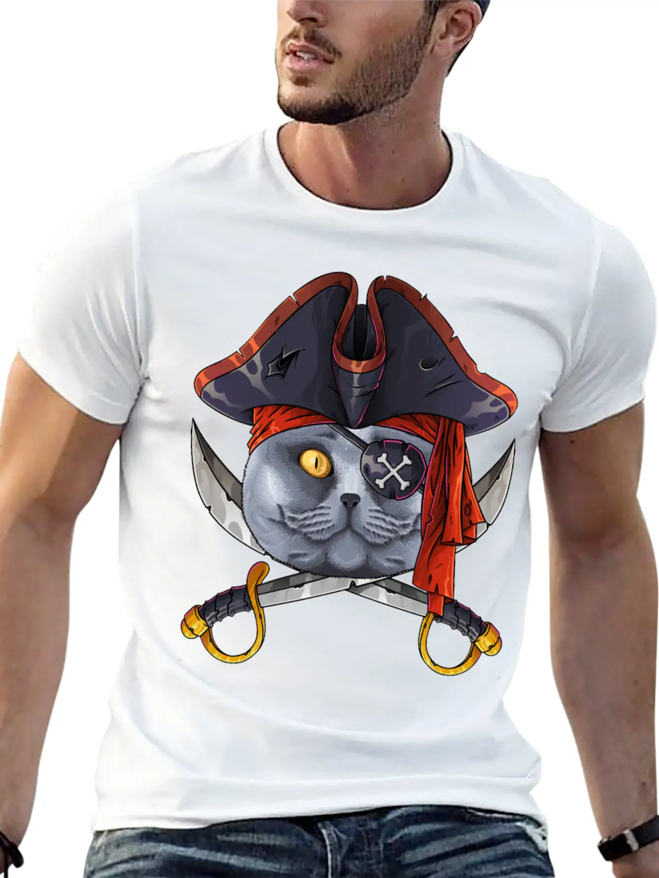 Pirate British Shorthair Jolly Roger Halloween Cos Classic Cotton Tee – Unisex Comfort For Any Season