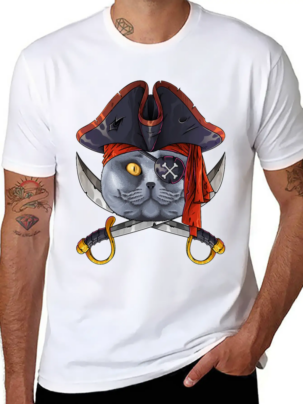 Pirate British Shorthair Jolly Roger Halloween Cos Classic Cotton Tee – Unisex Comfort For Any Season