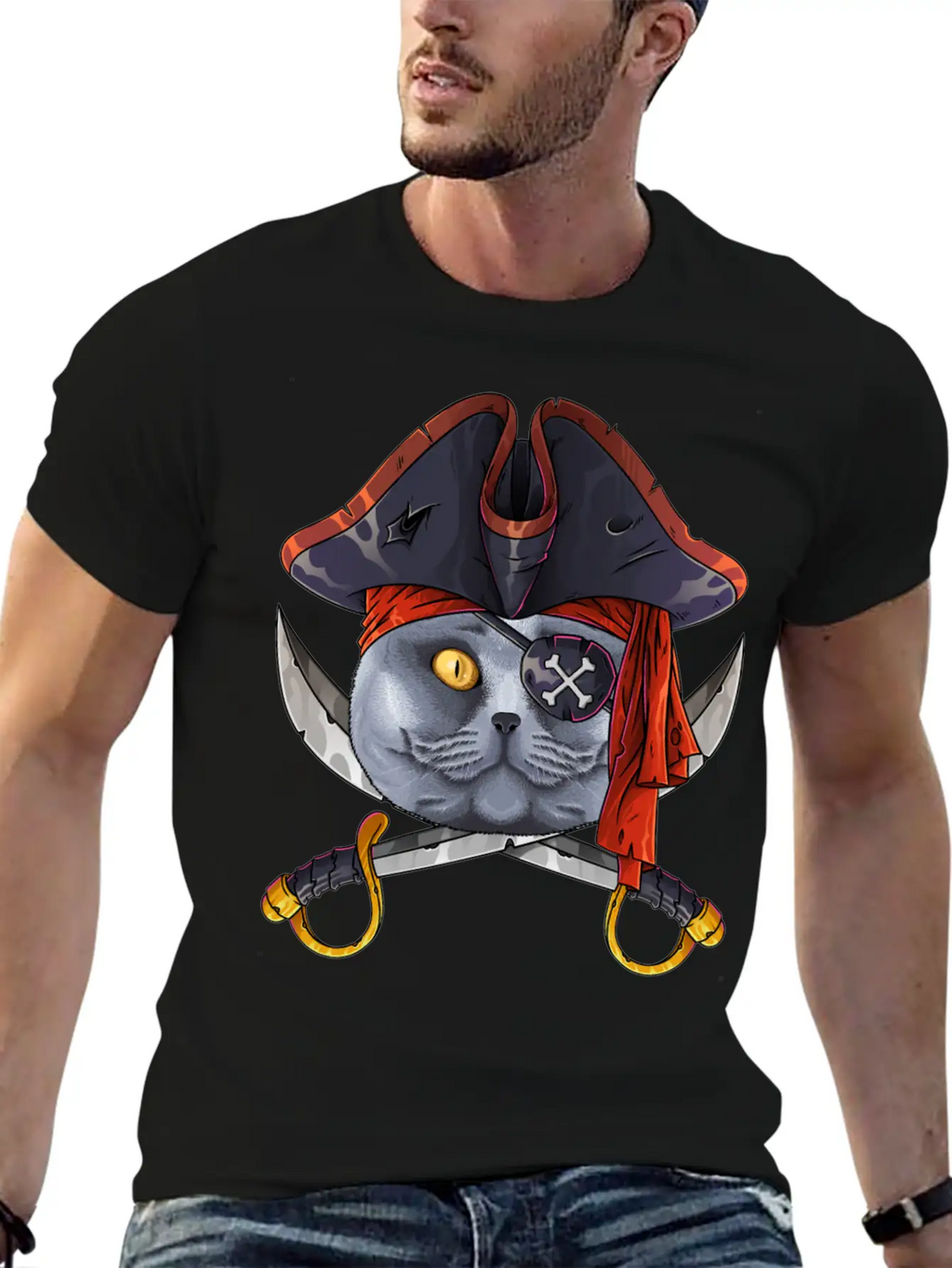 Pirate British Shorthair Jolly Roger Halloween Cos Classic Cotton Tee – Unisex Comfort For Any Season