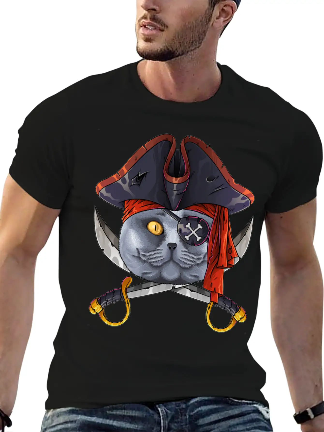 Pirate British Shorthair Jolly Roger Halloween Cos Classic Cotton Tee – Unisex Comfort For Any Season