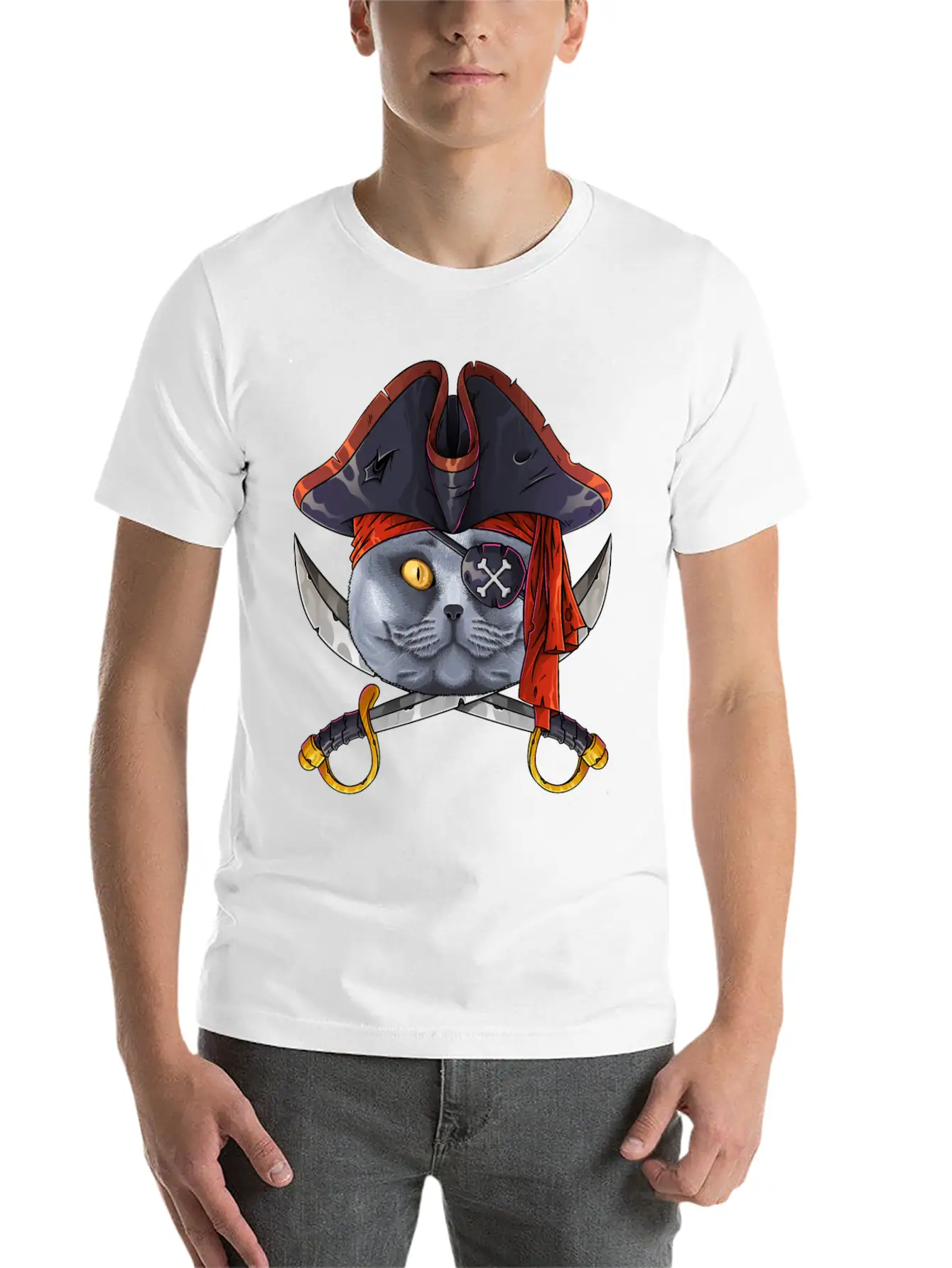 Pirate British Shorthair Jolly Roger Halloween Cos Classic Cotton Tee – Unisex Comfort For Any Season