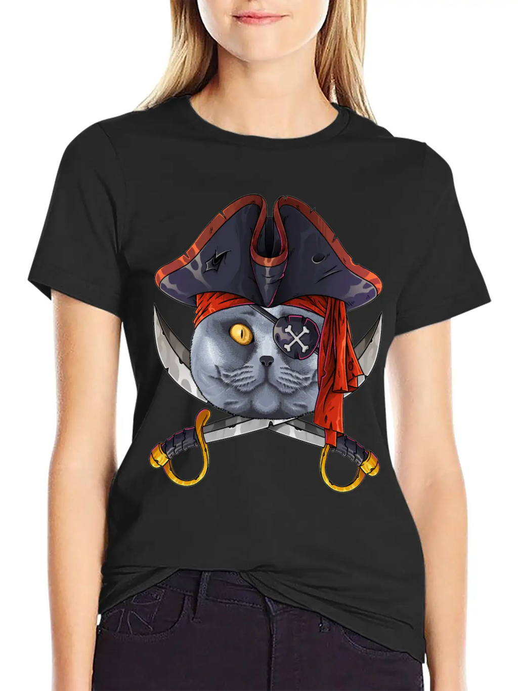 Pirate British Shorthair Jolly Roger Halloween Cos Classic Cotton Tee – Unisex Comfort For Any Season