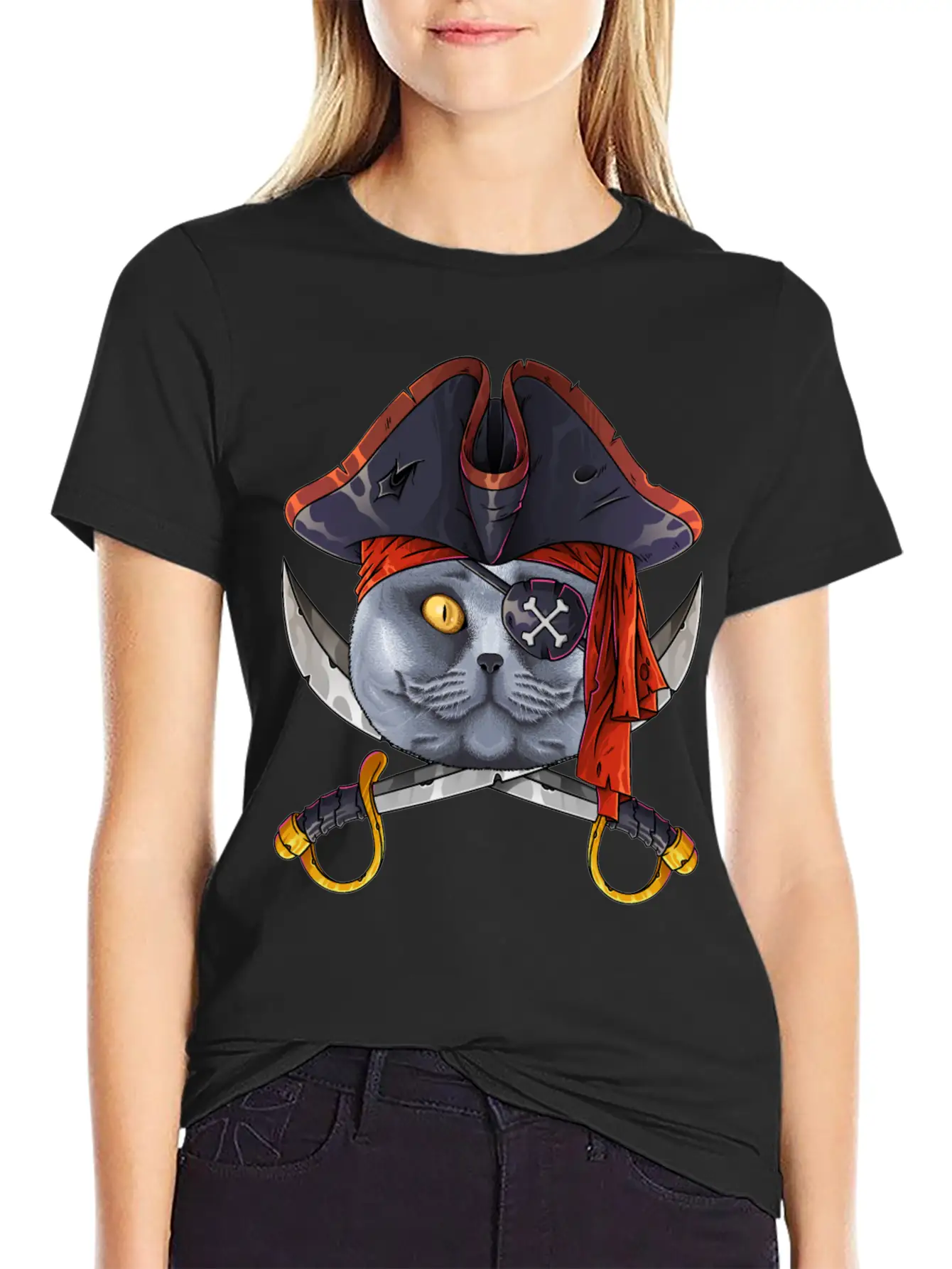 Pirate British Shorthair Jolly Roger Halloween Cos Classic Cotton Tee – Unisex Comfort For Any Season