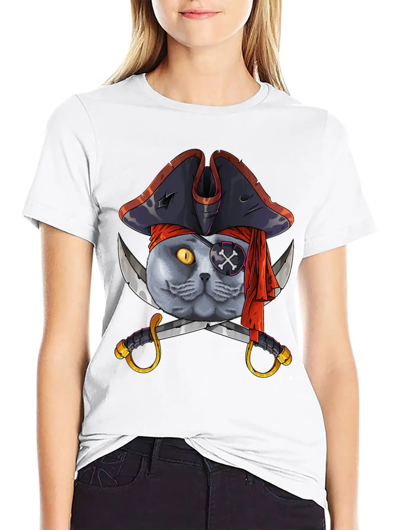 Pirate British Shorthair Jolly Roger Halloween Cos Classic Cotton Tee – Unisex Comfort For Any Season