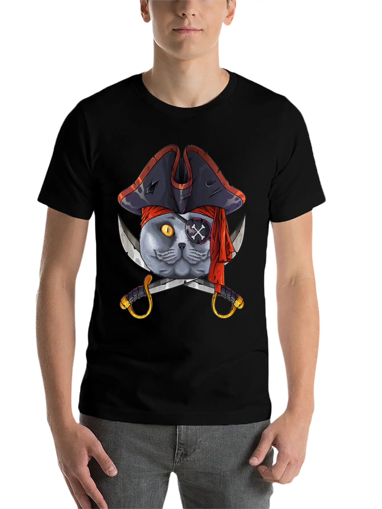 Pirate British Shorthair Jolly Roger Halloween Cos Classic Cotton Tee – Unisex Comfort For Any Season