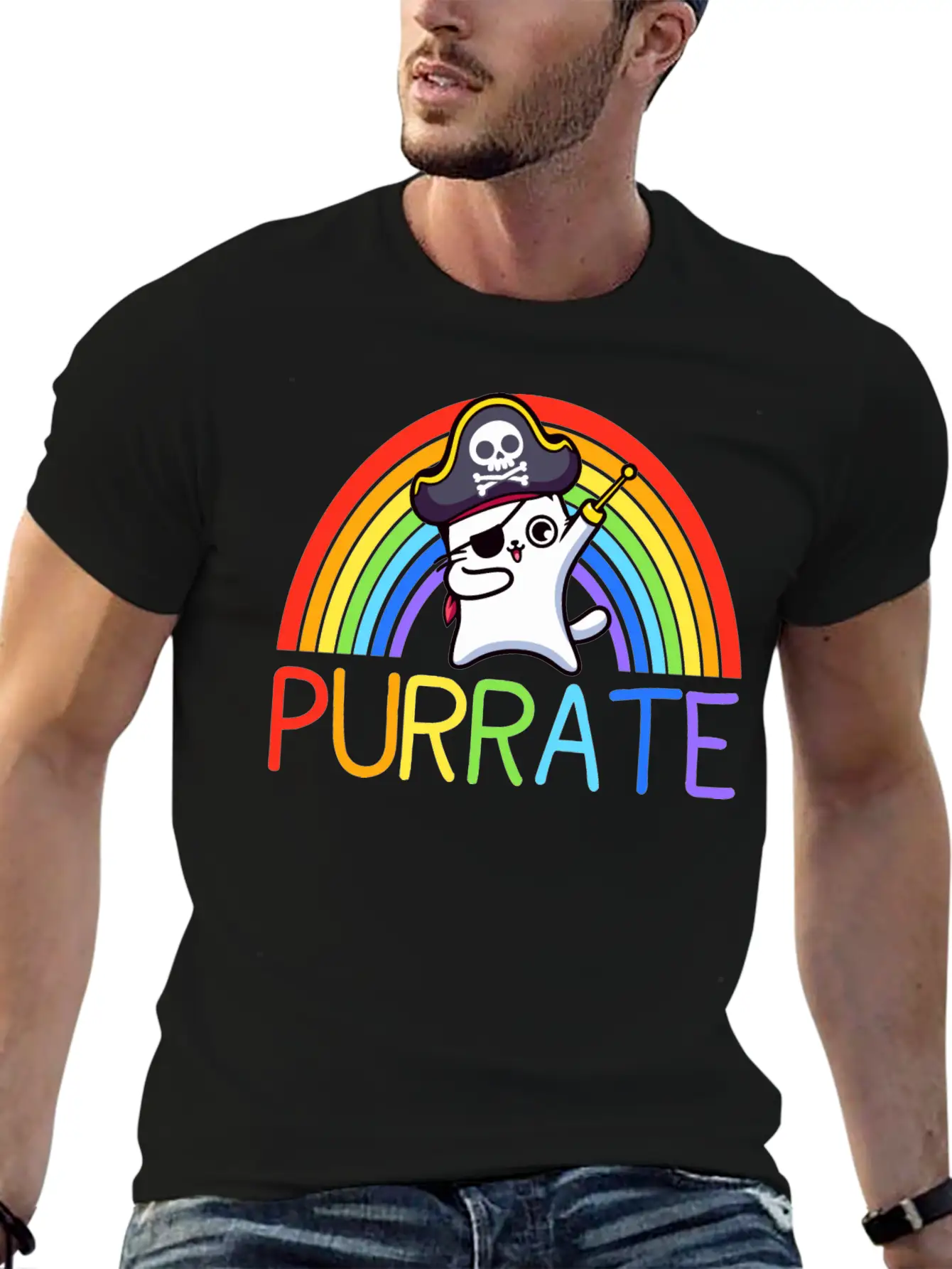 Pirate Cat Dabing Purrate Cool Eye Hook Patch Cat Essential Unisex Summer Tee – Soft Cotton Casual Fit