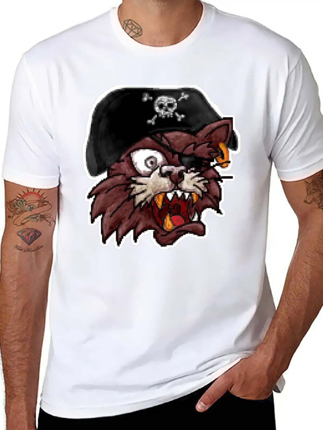 Pirates Cat One Eye 8 Bit Pixel Style Timeless Short Sleeve Tee – Comfy And Minimalist Design