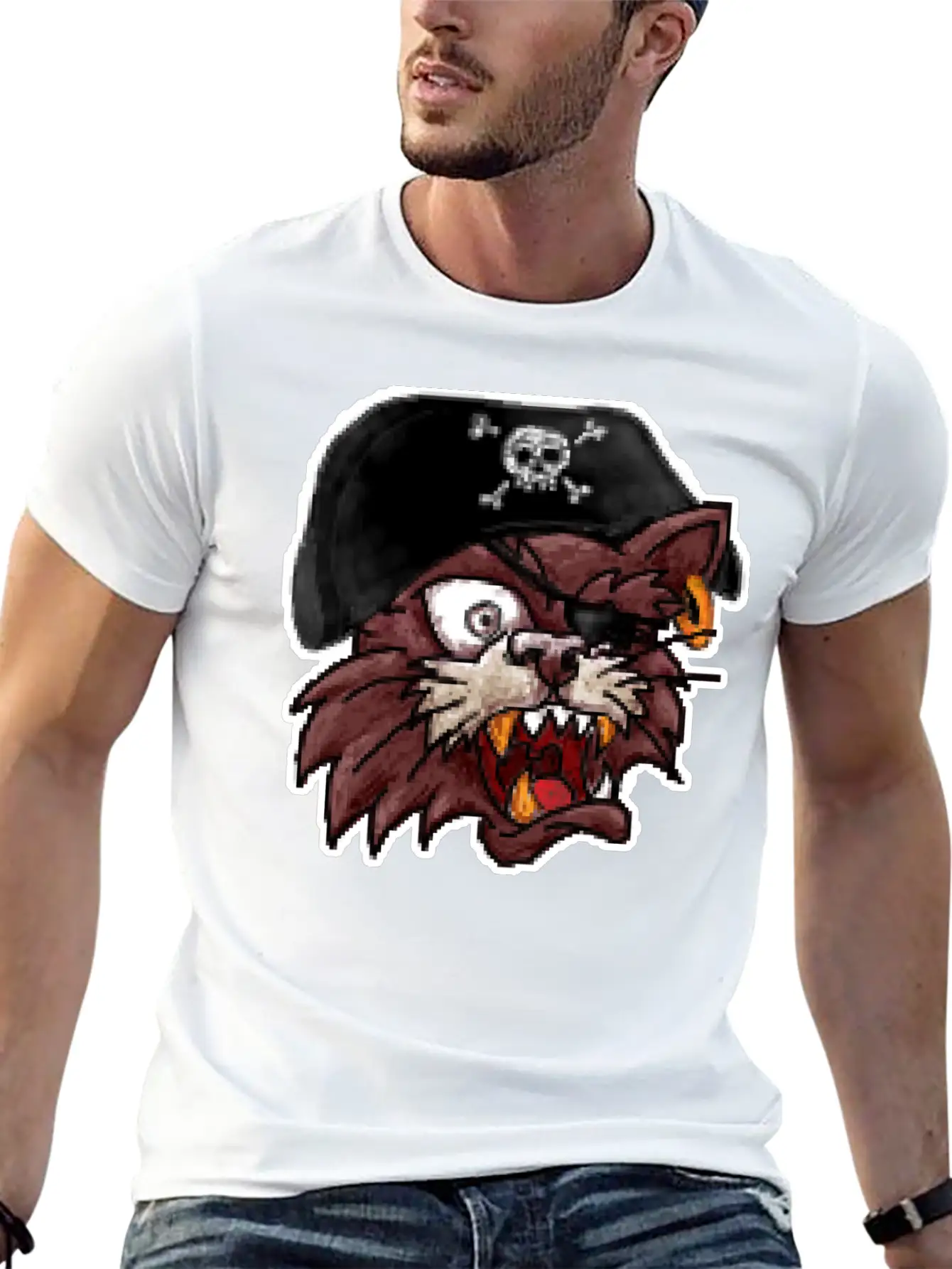 Pirates Cat One Eye 8 Bit Pixel Style Timeless Short Sleeve Tee – Comfy And Minimalist Design