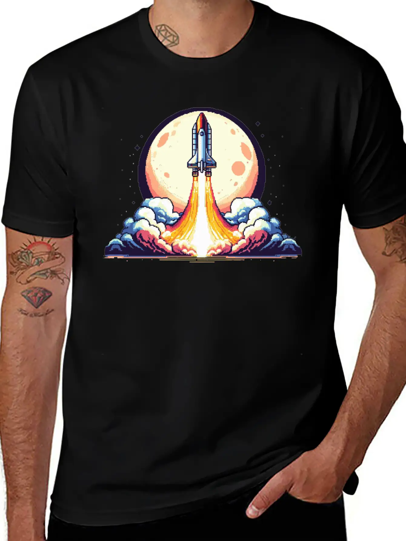 Pixel Art Rocket Breathable Soft Cotton T-Shirt – Timeless Casual Look