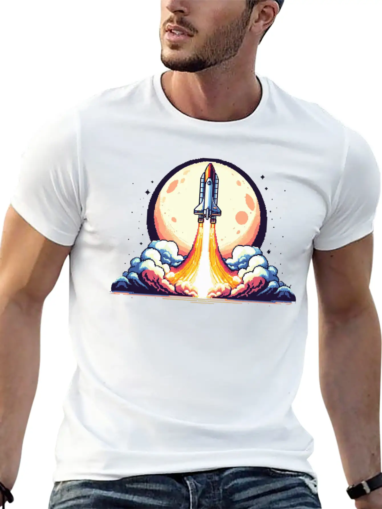 Pixel Art Rocket Breathable Soft Cotton T-Shirt – Timeless Casual Look